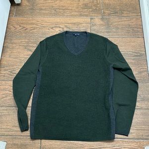 Zachary Prell Mens V Neck Pullover Sweater Olive/Gray Medium 100% Merino Wool